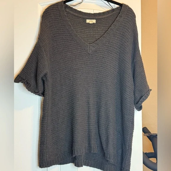FAT FACE LOOSE KNIT Sweater TOP Grey Short Sleeve Cotton Blend Relaxed Small - Picture 2 of 5